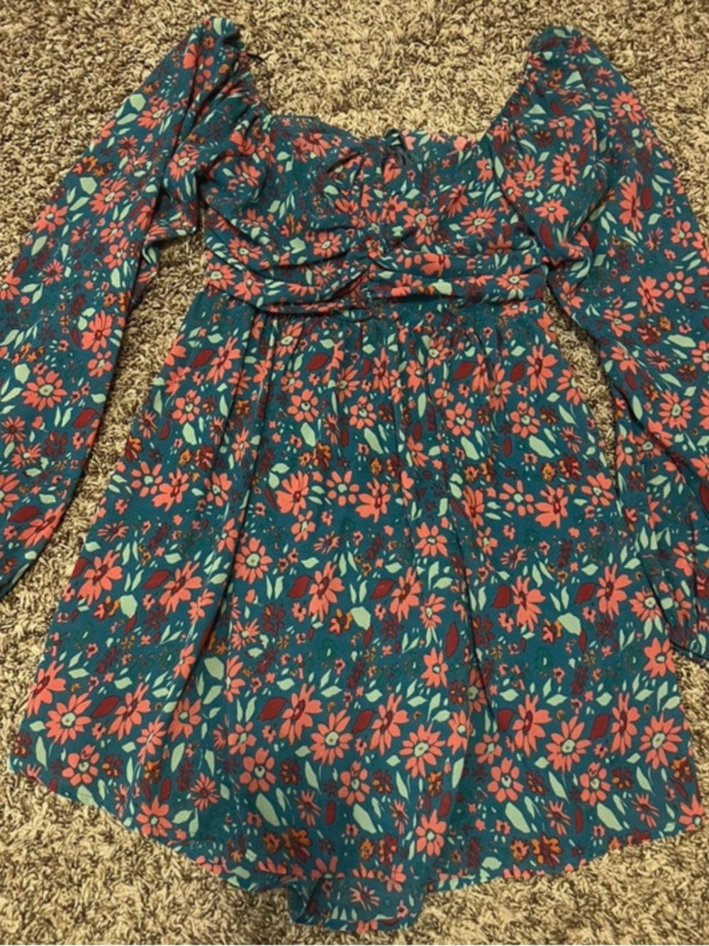 Charlotte Russe Teal Floral Long Sleeve Dress